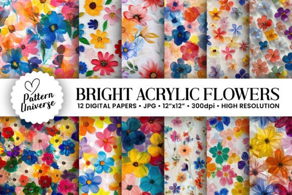 Acrylic Colorful Flowers Digital Papers