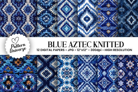 Blue Knitted Aztec Digital Papers: A Versatile Resource for Creative Projects