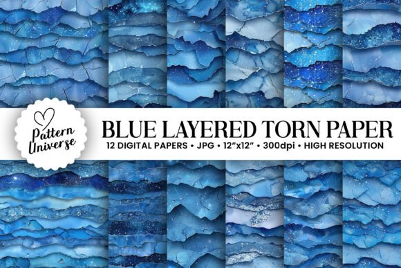Blue Layered Torn Paper Digital Papers: A Creative Resource for Modern Crafters and Designers