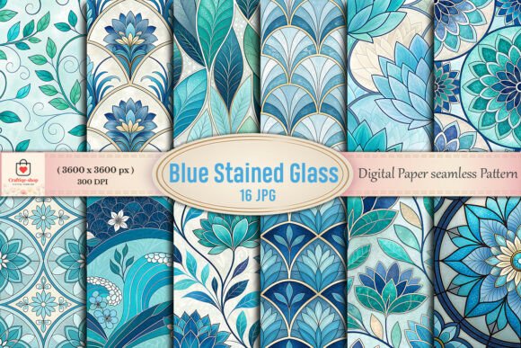 Blue Stained Glass Floral Digital Paper: A Modern Twist on Timeless Elegance for Creative Professionals