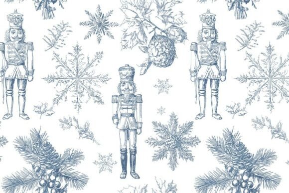 Blue Toile Christmas Seamless Pattern 20