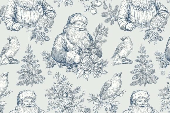 Blue Toile Christmas Seamless Pattern 27: A Timeless Design for Holiday Creations