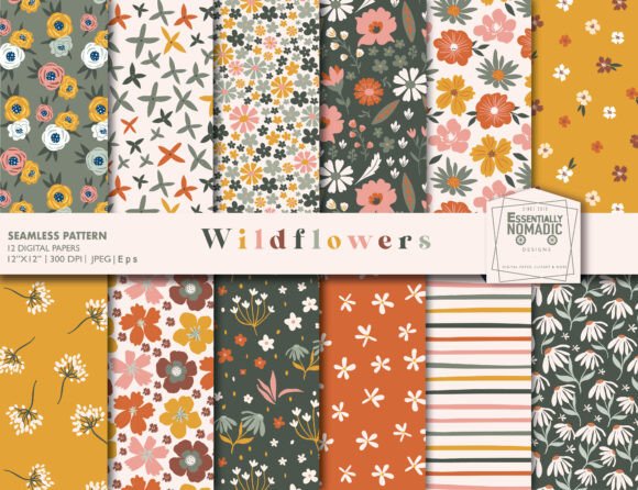 Boho Wildflowers Digital Paper Pack: Creative Versatility Meets Vintage Charm