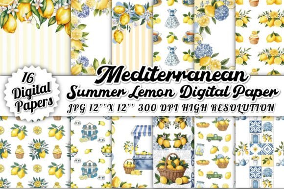 Bring Mediterranean Charm to Your Projects with Lemon-Themed Digital Papers