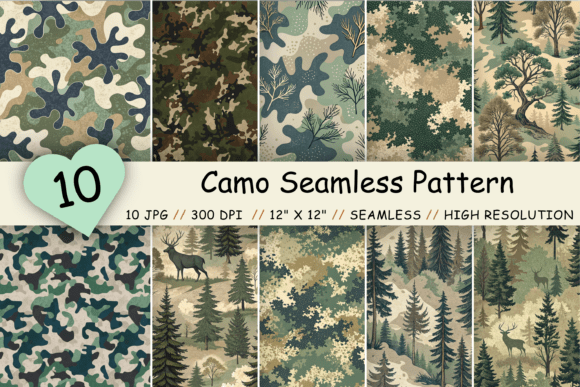 Camo Seamless Pattern PNG Bundle: Military-Inspired Design Assets