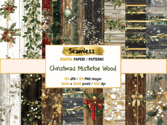 Christmas Mistletoe Wood Seamless Papers