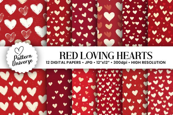 Cute Red Loving Hearts Digital Papers for Creative Projects
