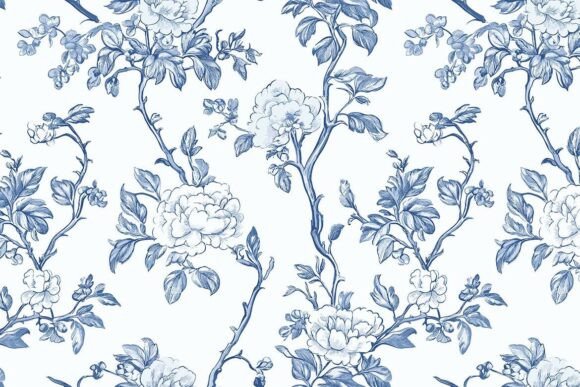 Floral Blue Chinoiserie Toile De Jouy 12: A Timeless Design Asset for Creative Professionals