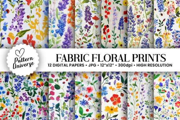 Floral Fabric Print Digital Papers for Creative Projects
