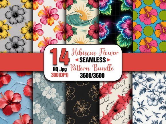 Hibiscus Flower Seamless Pattern Pack for Creative Projects