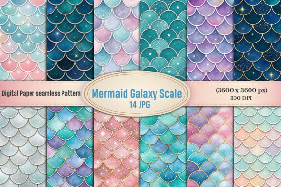 Mermaid Galaxy Scale Digital Paper Bundle