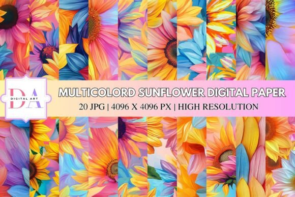 Multicolored Sunflower Digital Paper: A Vibrant Resource for Creative Projects