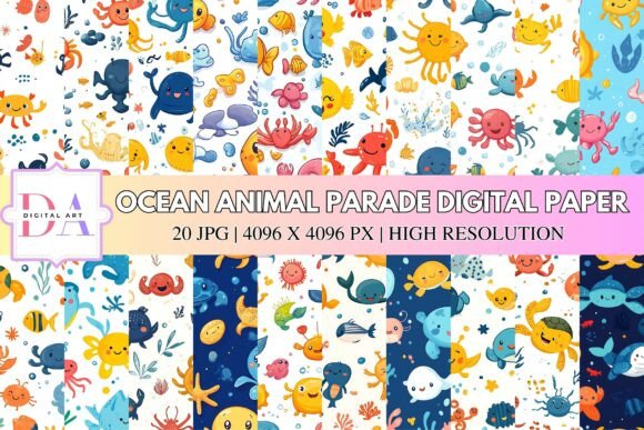 Ocean Animal Parade Digital Paper – Add Playful Charm to Your Projects
