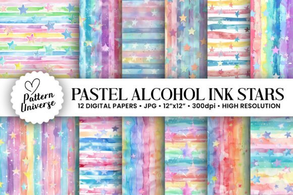 Pastel Alcohol Ink Stars Digital Papers