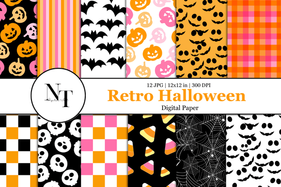 Retro Halloween Digital Paper Pattern: A Spooky Season Staple for Creative Projects