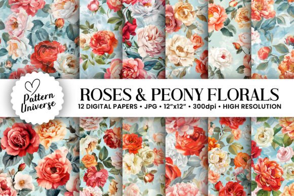 Roses Peony Flower Digital Papers: Beautiful, Versatile, and Ready for Your Creative Projects