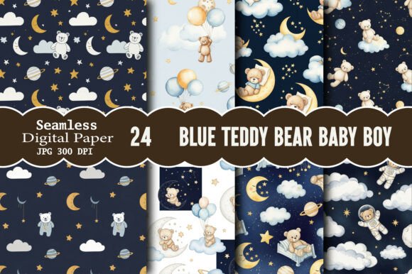 Seamless Blue Teddy Bear Baby Boy Digital Pattern: A Creative Essential for Modern Designers
