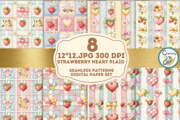 Seamless Paper Strawberry Heart Plaid
