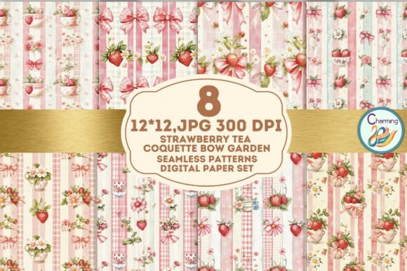 Seamless Paper Strawberry Tea Bow Garden: A Creative Resource for Designers and Hobbyists