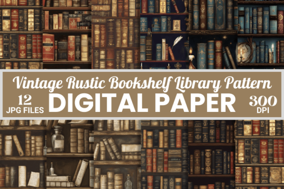 Vintage Bookshelf Library Digital Paper