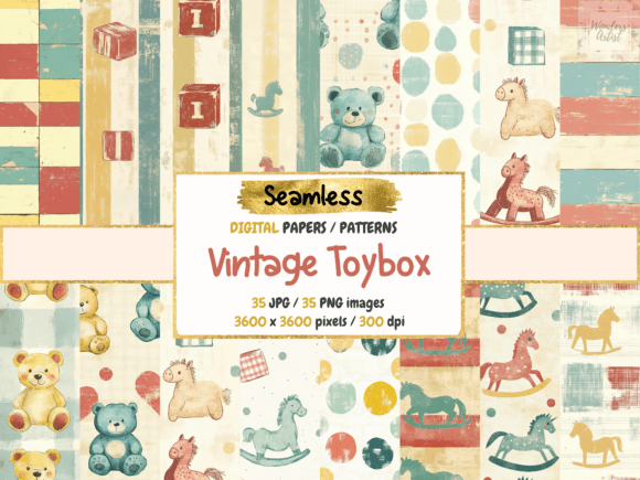 Vintage Toybox Seamless Digital Papers: A Nostalgic Design Essential