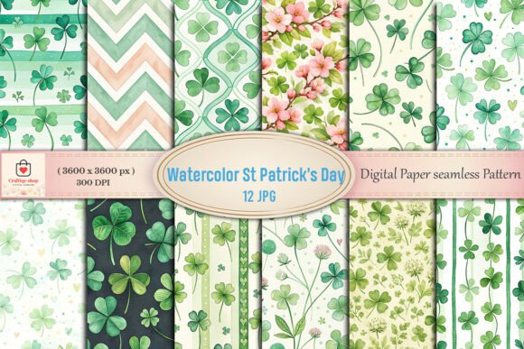 Watercolor St Patrick’s Day Seamless Patterns for Creative Projects